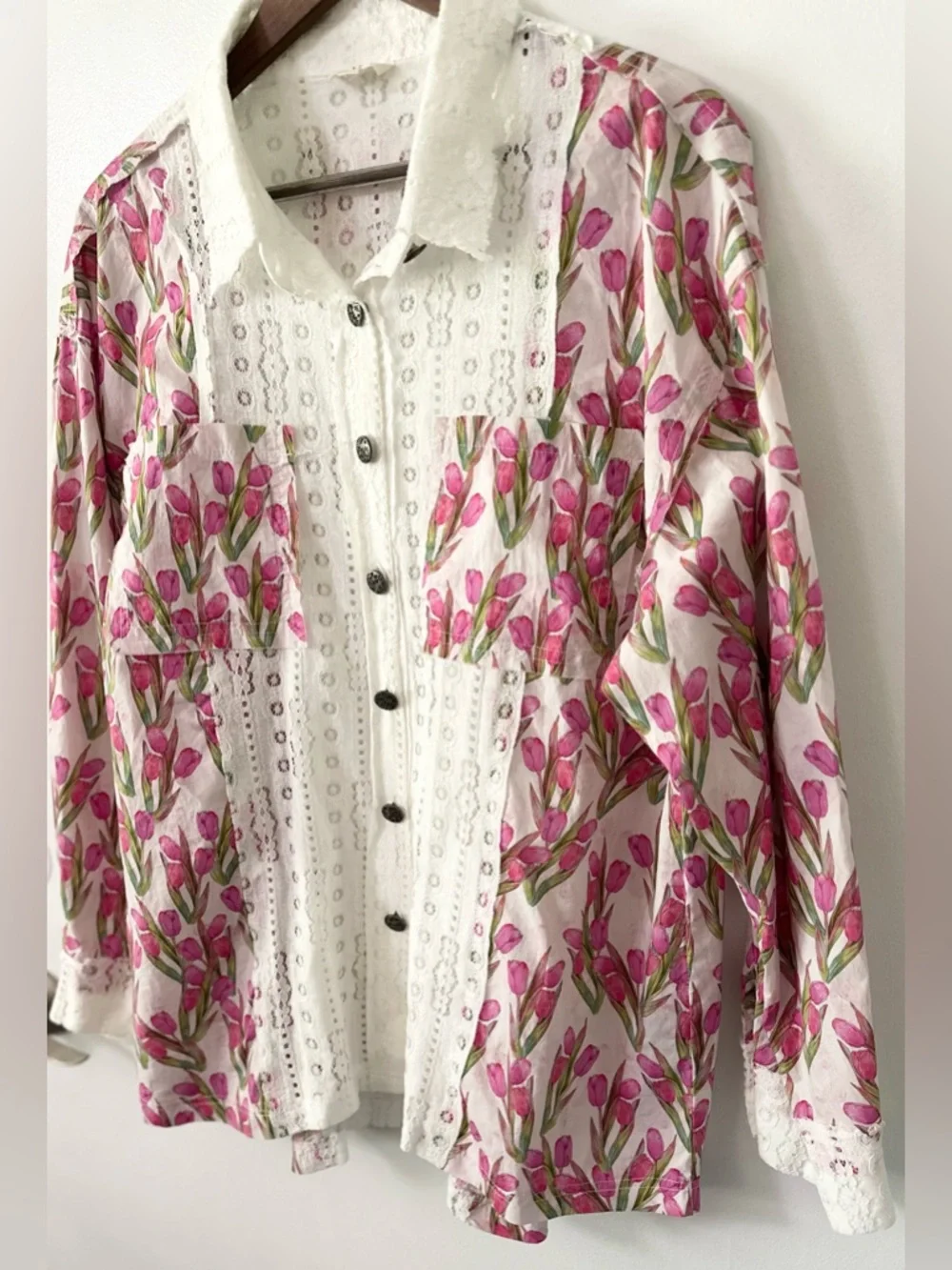 POL Cotton Oversized Floral Lace Button Down – Size Medium NWOT - Picture 3 of 14